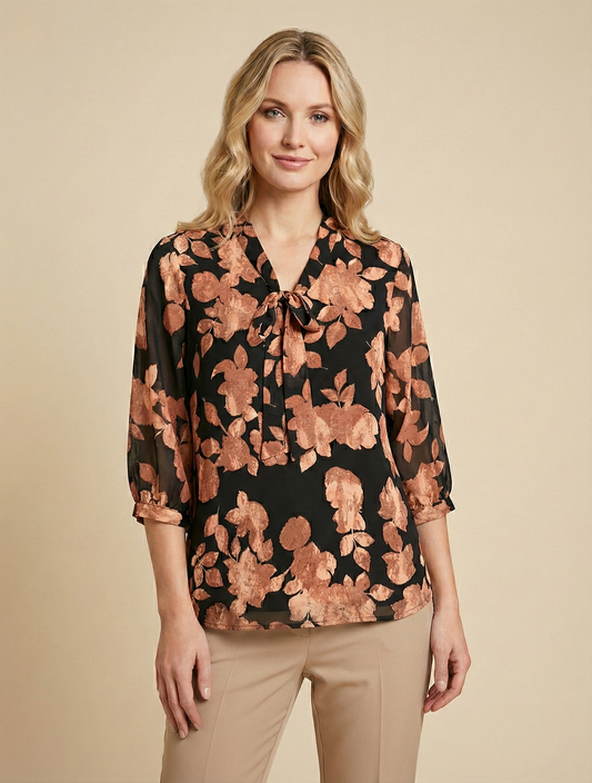 Rust Bloom Chiffon Top