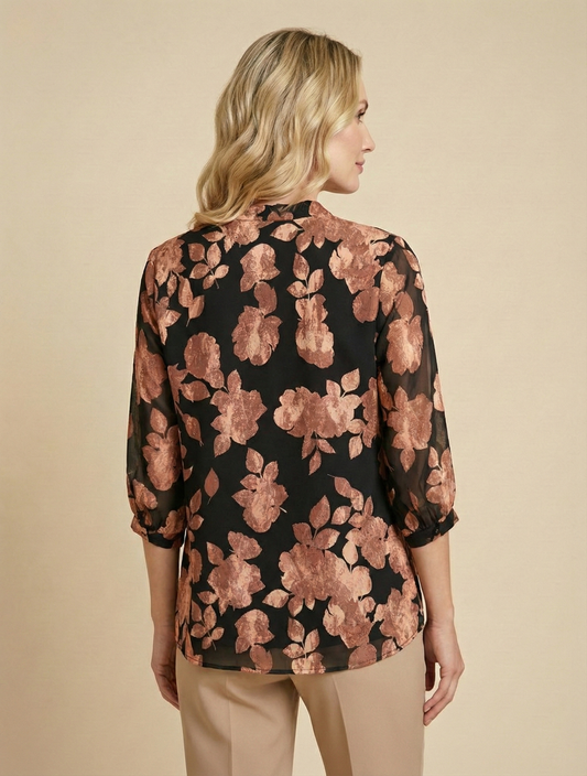 Rust Bloom Chiffon Top