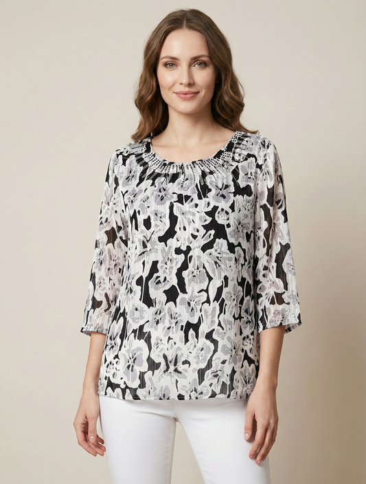 Classic Noir Floral Top