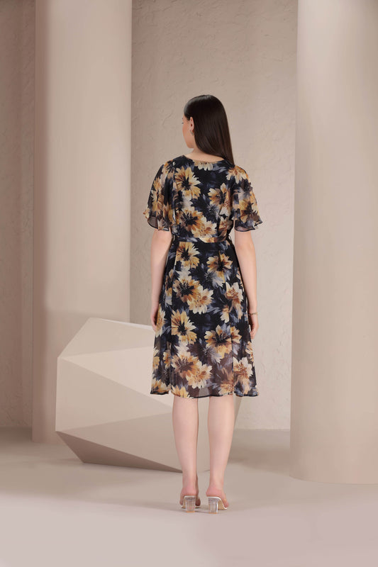 Golden Petal Wrap Dress - BohoMira