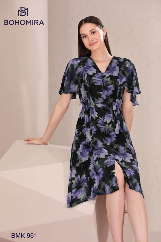 Golden Petal Wrap Dress - BohoMira