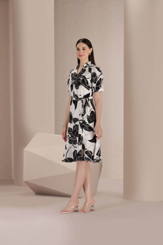 Noir Flora Midi Dress - BohoMira