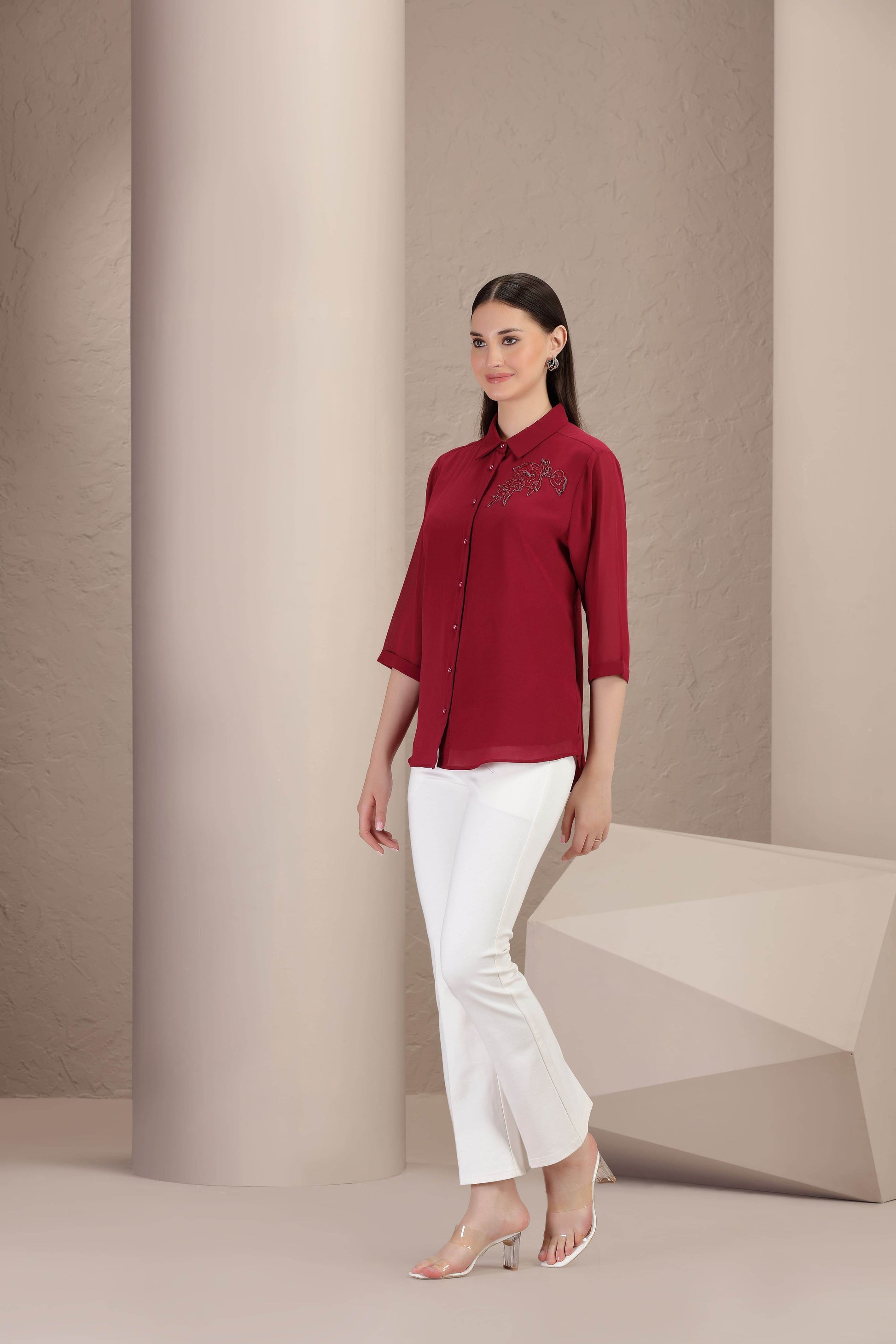 Crimson Bloom Shirt - BohoMira