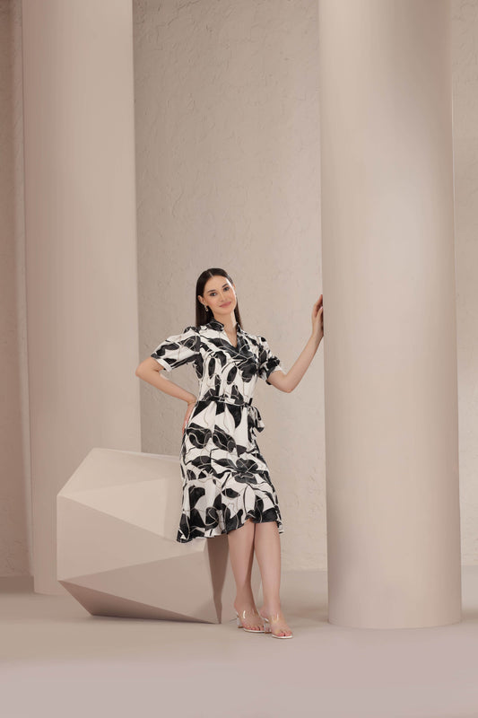 Noir Flora Midi Dress - BohoMira