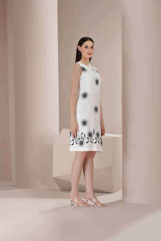 Monochrome Petal Midi Dress - BohoMira