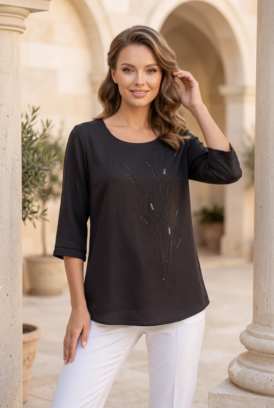 Lily Bloom Embellished Round Neck Party Wear Top